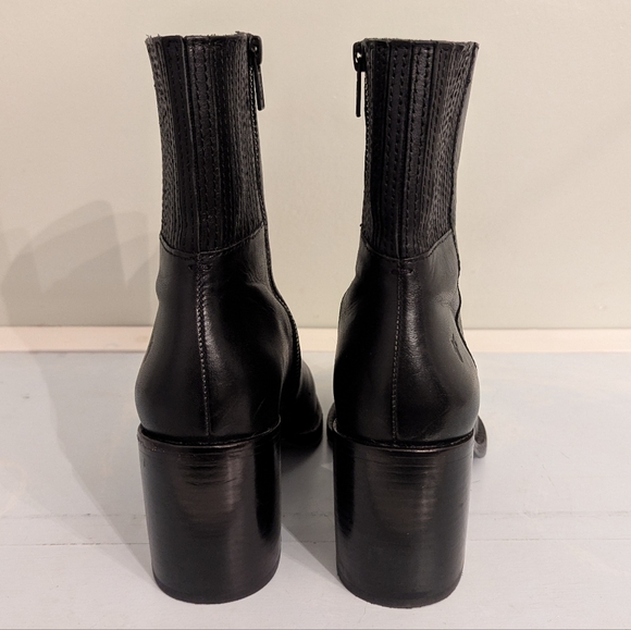 Frye Pia Chelsea Short Black Leather Boot Size 6.5 Block Heel Zip Up - Picture 3 of 8